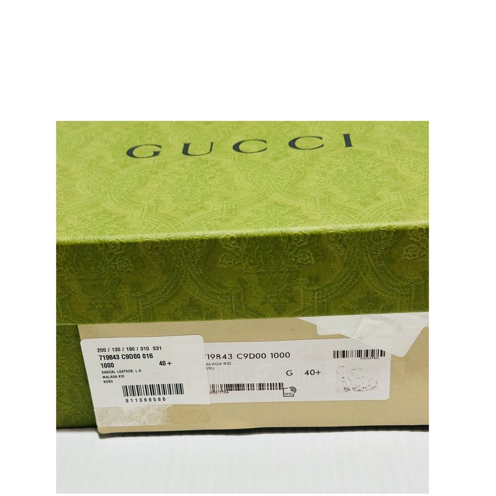 NIB Gucci Janaya Black Platform Slingback Sandals 40.5 US 10.5 GG Studded Heels - Picture 15 of 16